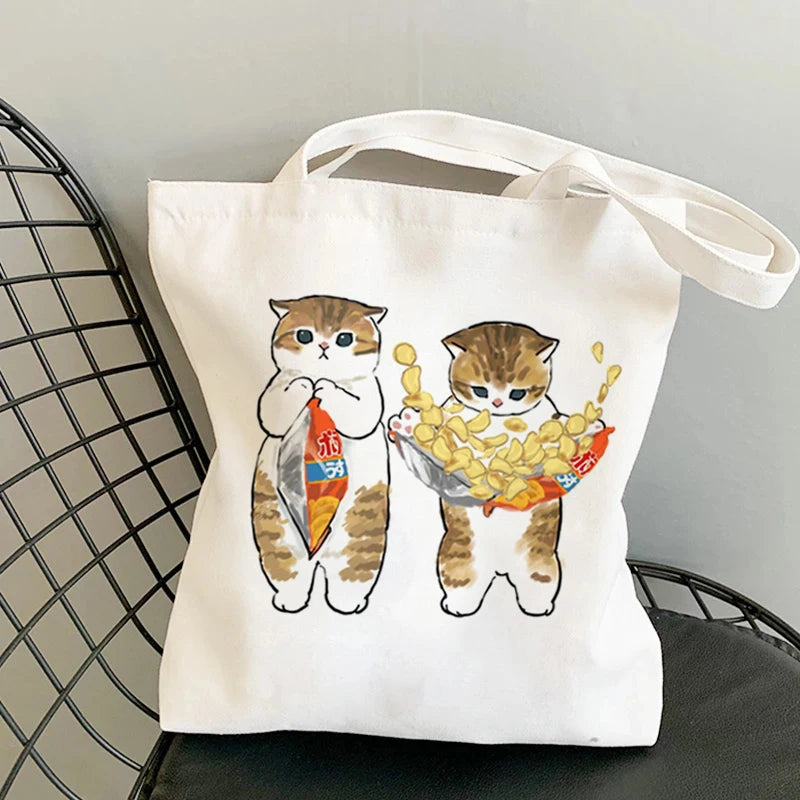 β¨ Cute Cat Manga Tote Bag πΎ Fun Canvas Shopper for All Your Adventures! π - Pixie Quill