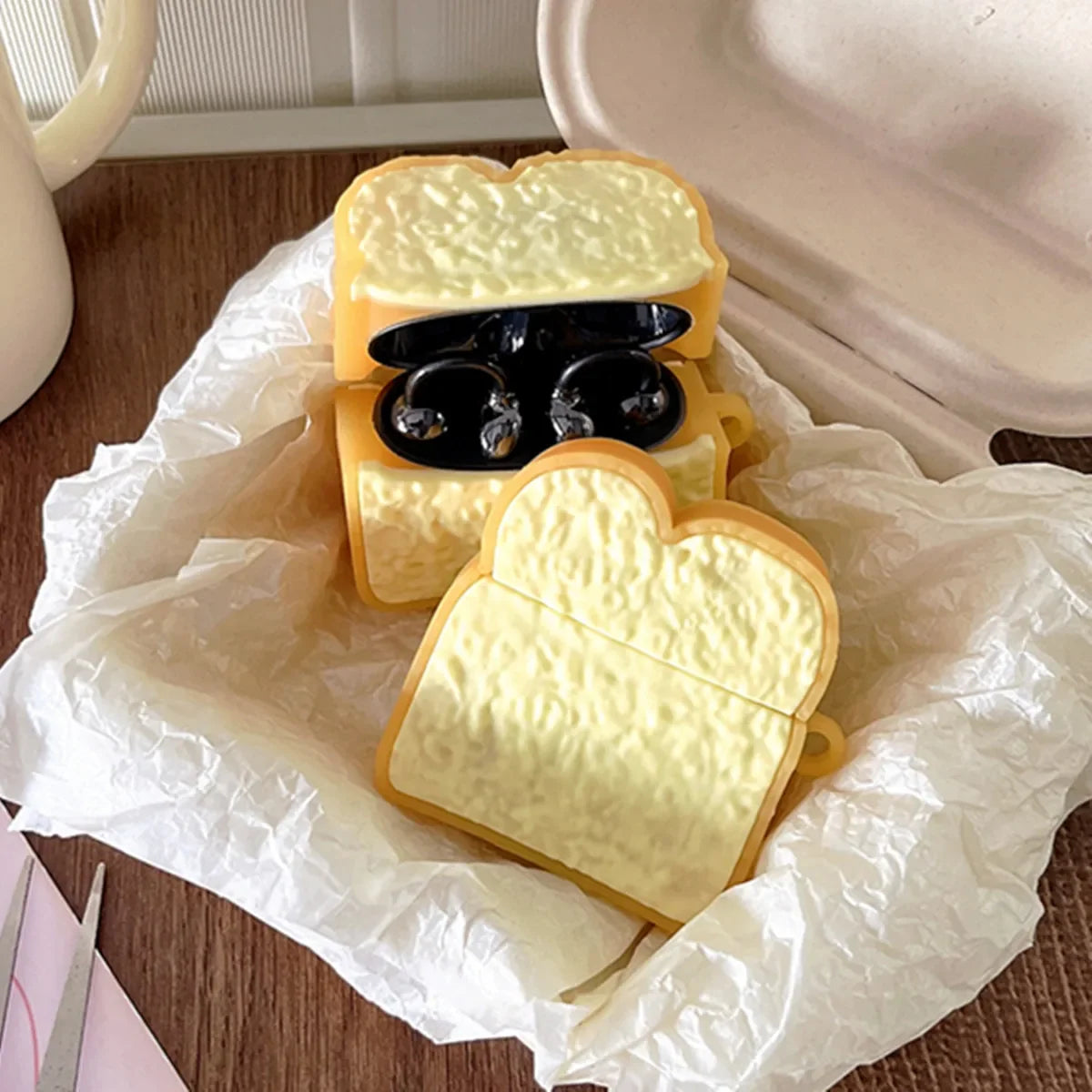 Kawaii Toast Silicone Earbud Case 🍞🎧 | Cute & Creative Headphone Cover with Keychain for Huawei FreeClip 🌟💕