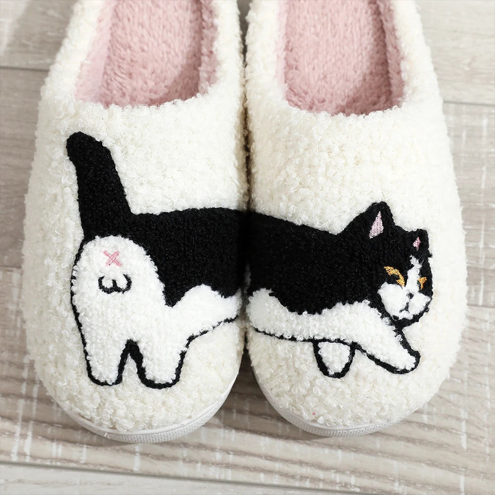 Kawaii Plush Cow & Cat Slippers ππ± | Cozy Non-Slip Indoor Footwear πβ¨ | Cute Warm Furry Slippers for Men & Women