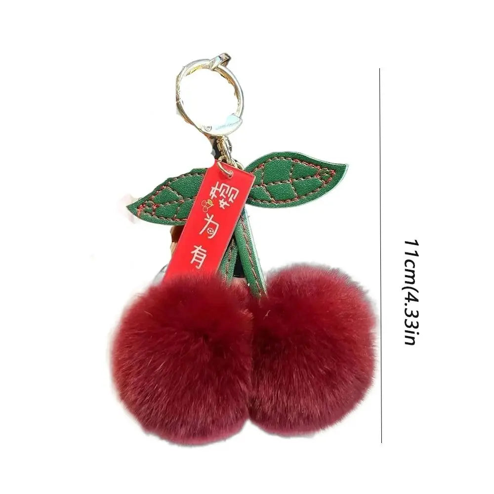 Cute Cherry Fluffy Rabbit Fur Ball Keychain πβ¨ Kawaii Pompom Accessory for Bags & Keys! ππ