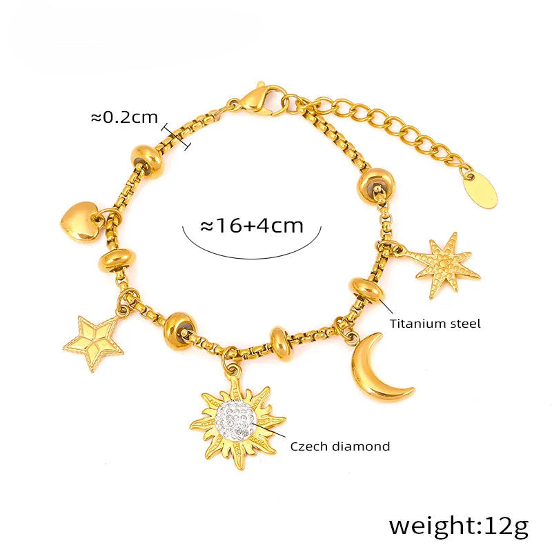 Kawaii 316L Stainless Steel Heart Charm Bracelet πβ¨ - 18k Gold-Plated with Sparkling Zircon Pendants! ππ