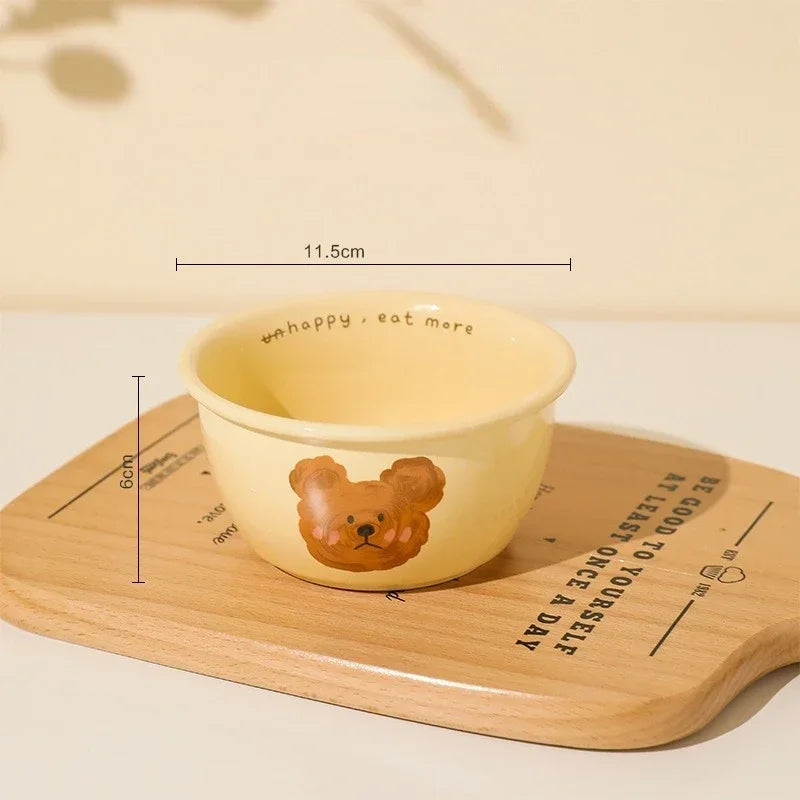Kawaii Bear Ceramic Ramen Bowl ππ» - Adorable Yellow Soup & Salad Dish! πΌ