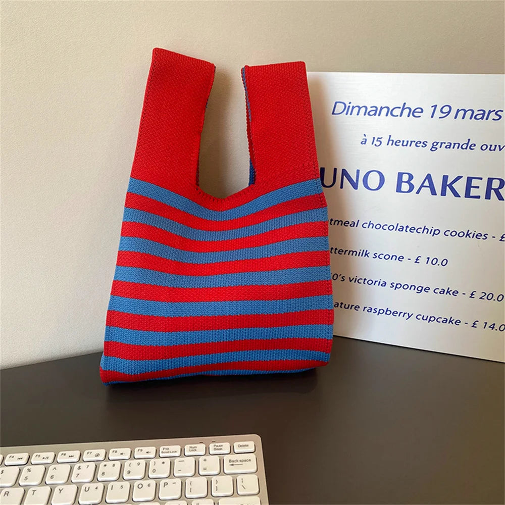 Charming Mini Stripes Tote πβ¨ - Handmade Knit Bag for Stylish Adventures! πποΈ - Pixie Quill