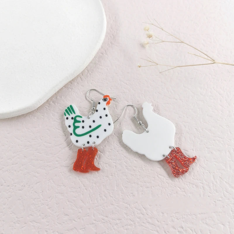 Kawaii Chicken High Heels Boots Earrings πβ¨ Colorful Acrylic Dangle Jewelry for Trendy Women & Girls! ππ