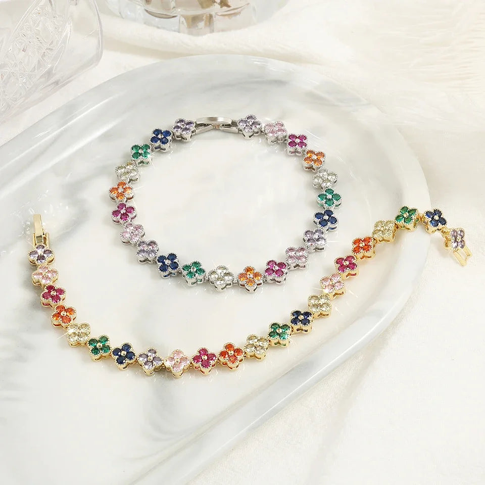 Kawaii Colorful Floral Zircon Bracelets πΈβ¨ | ZAKOL's Playful Party Jewelry for Women π