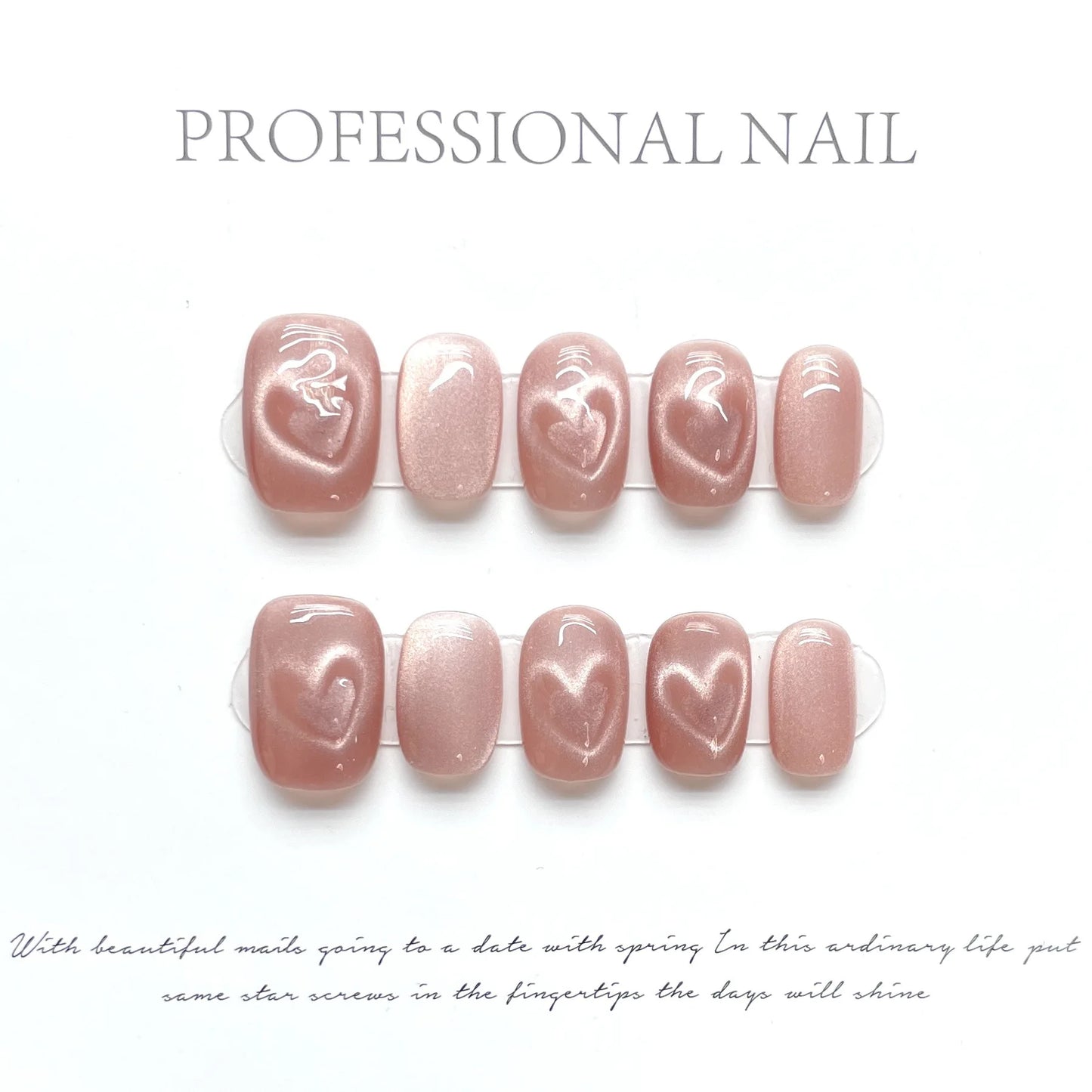 Kawaii Pink Cat Eye Press-On Nails ππ | Handmade False Nails with Love Heart & Bow Designs πΈβ¨ Perfect for Sweet DIY Manicures!