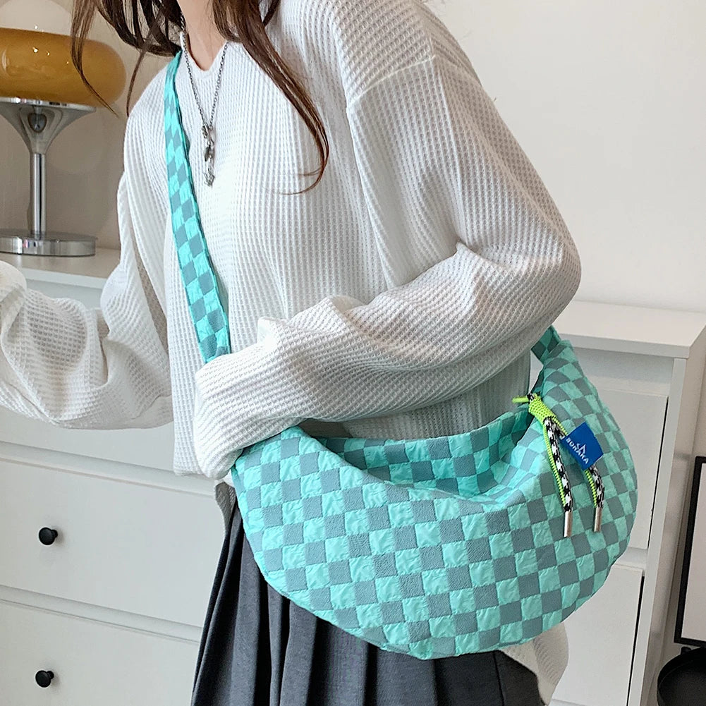 Kawaii Plaid Half Moon Messenger Bag πβ¨ Cute & Casual Shoulder Bag for Weekend Adventures! ππ