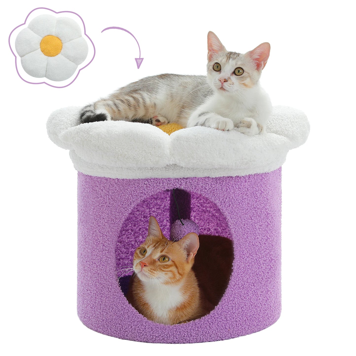 Cozy Cat Hideaway Bed With Removable Flower Bed Indoor Cat House Condo 🐾🌼
