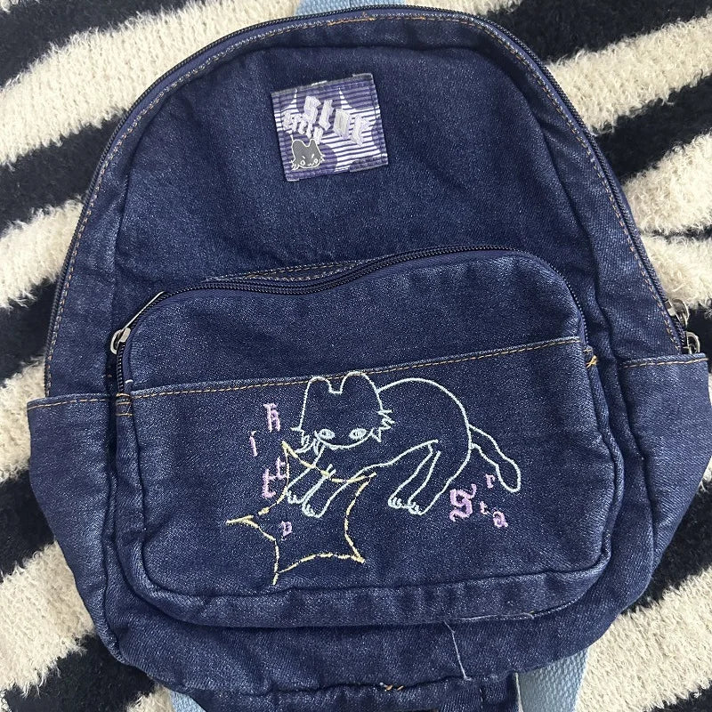 π Adorable Denim Cat Backpack πΎβ¨ Cute & Funky Schoolbag for Trendy Students! π