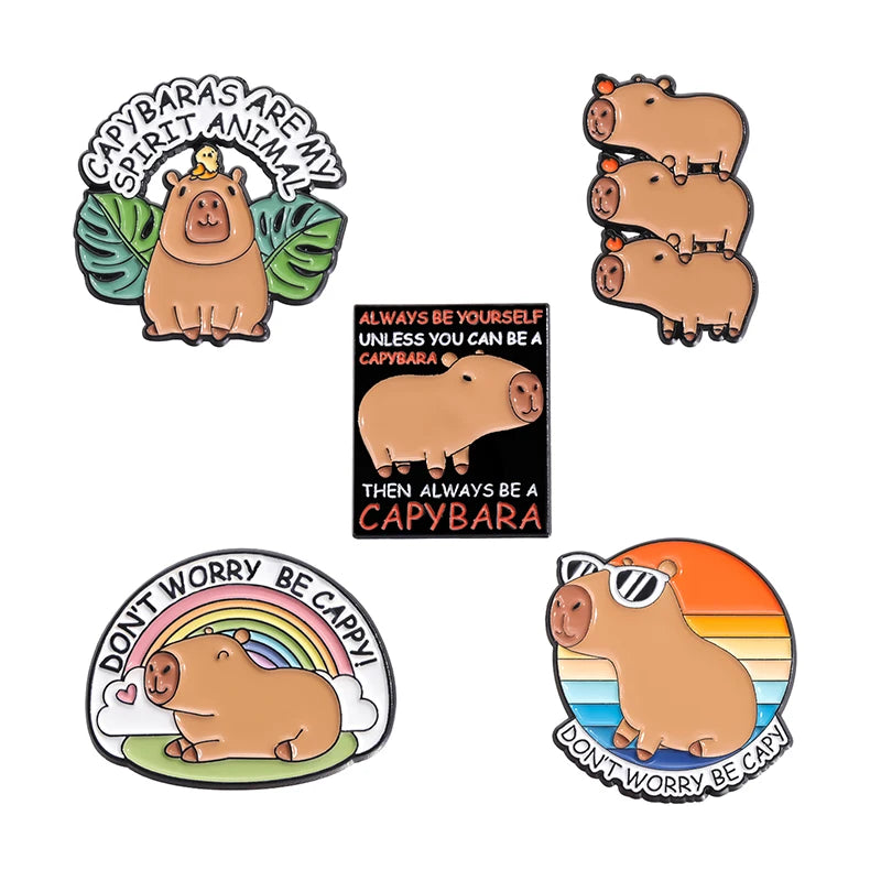 Kawaii Animal Brooch Set πΎβ¨ Adorable Enamel Pins - Cute Cat & Capybara Metal Accessories for Fashion & Gifts! ππ