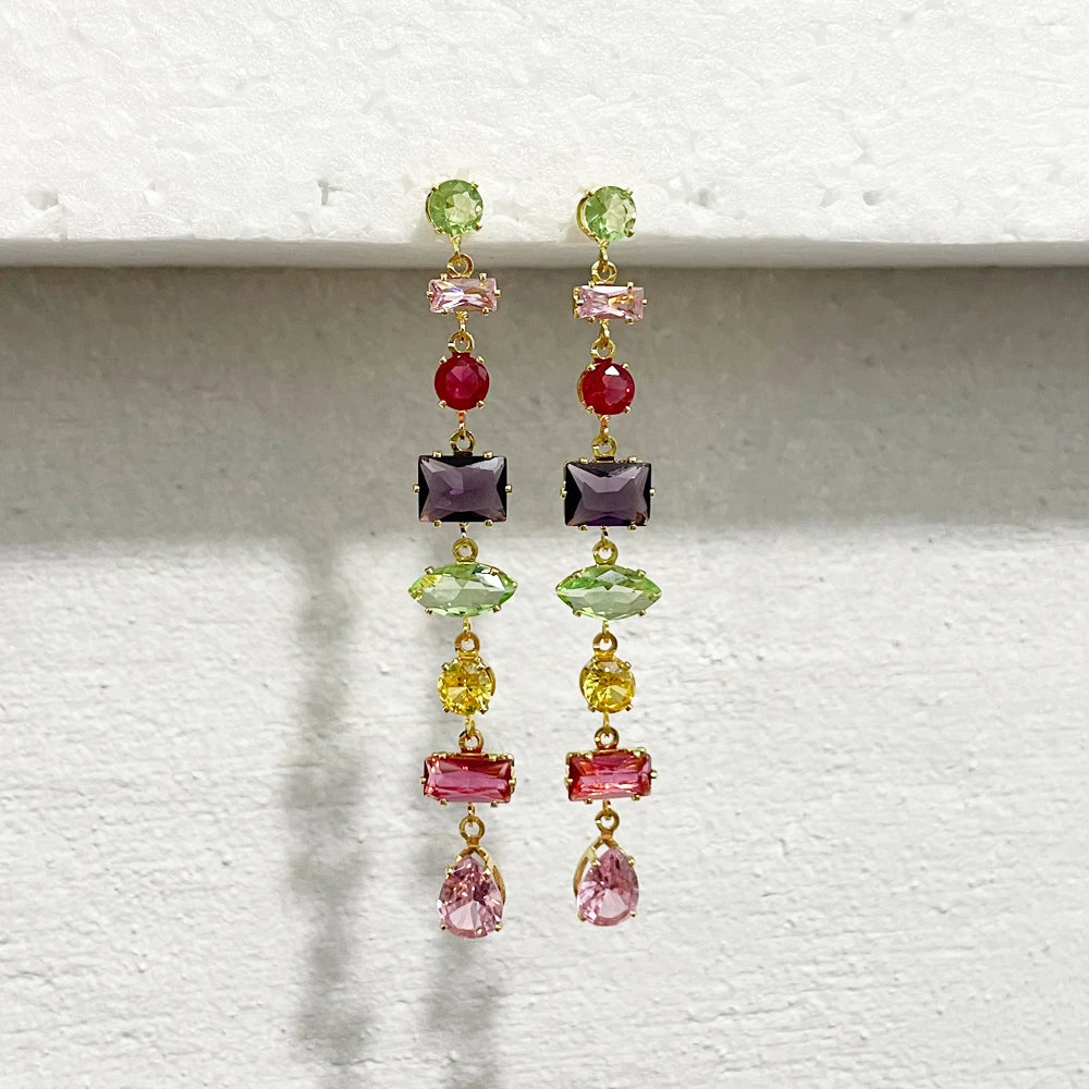 πβ¨ Kawaii Rainbow Crystal Drop Earrings ππ - Adorable Cubic Zirconia Bridal Accessories for Womenβs Special Occasions! ππ