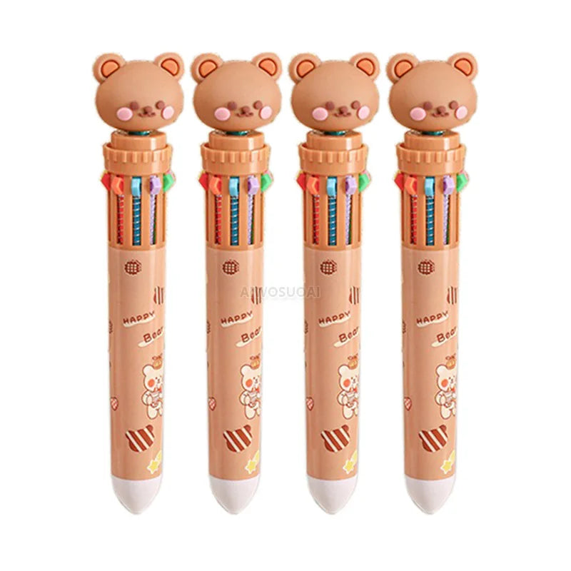 Kawaii Cartoon Bear Ballpoint Pens 🌈✨ - 10 Colorful 0.5mm Gel Ink Pens for Kids 🎀 | Adorable School & Office Stationery Supplies 🐻✏️