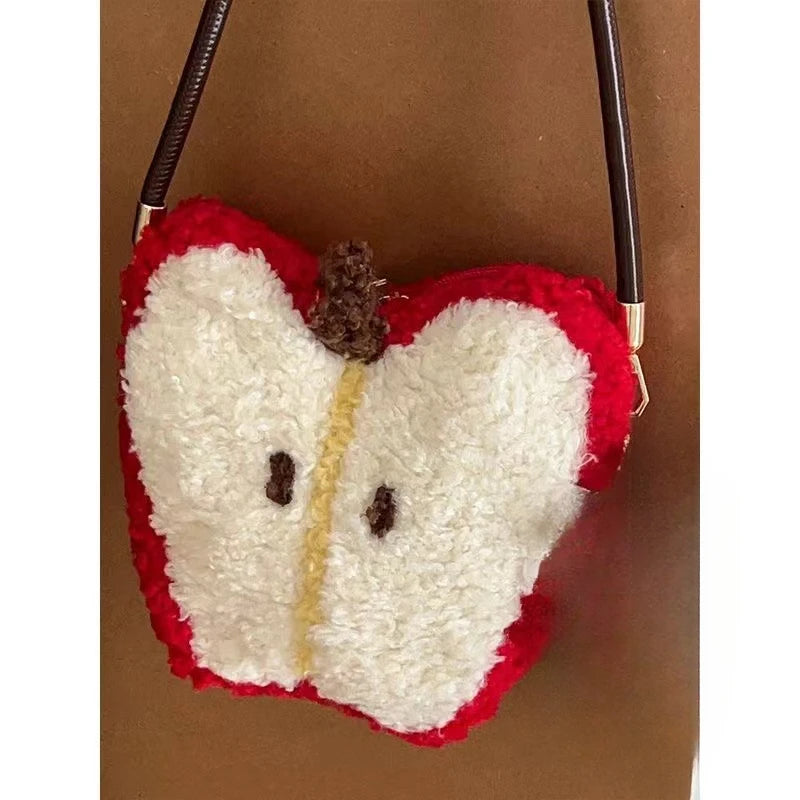 Plush Lamb Wool Apple Handbag Crossbody For Women Christmas Cute Bag πππ