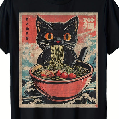 Kawaii Cat Ramen Tee 🍜🐾 | 100% Cotton Fun Graphic Shirt! - Pixie Quill