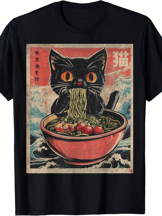 Kawaii Cat Ramen Tee 🍜🐾 | 100% Cotton Fun Graphic Shirt! - Pixie Quill