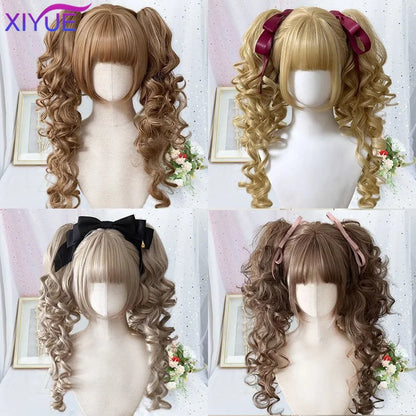 Double Ponytail Lolita Wig With Bangs Ombre Blonde Brown White Gray For Cosplay Harajuku Look 🎀✨💖