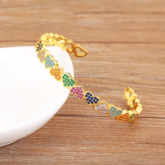 ✨ Kawaii Heart Shaped Zircon Adjustable Bangle - Cute & Shiny Jewelry for Women! 💖💫