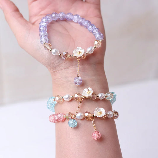 ✨ Kawaii Crystal Flower Bracelet 🌸 | Trendy Kpop Bangle for Girls 🎉 | Perfect Birthday Gift! 🎁