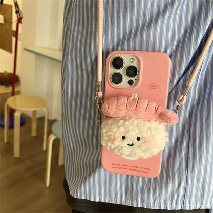 Adorable Kawaii Sushi Plush Crossbody Phone Case 🍣✨ for iPhone 12/13/14/16 Pro Max - Cute Cartoon Design with Lanyard! 🌈📱