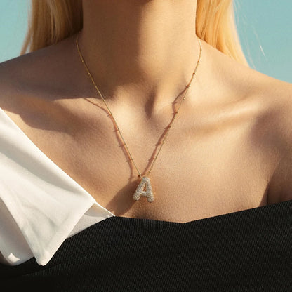 Kawaii Gold Plated Balloon Letter Necklace 🎈✨ | Chunky Initial Pendant Jewelry for Trendy Women 👩‍🎤💖