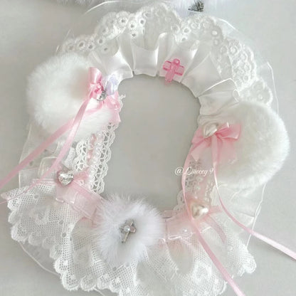 Bunny Style ID Card Holder Handmade Ribbon Blue Pink PVC Card Sleeve 🐰💖