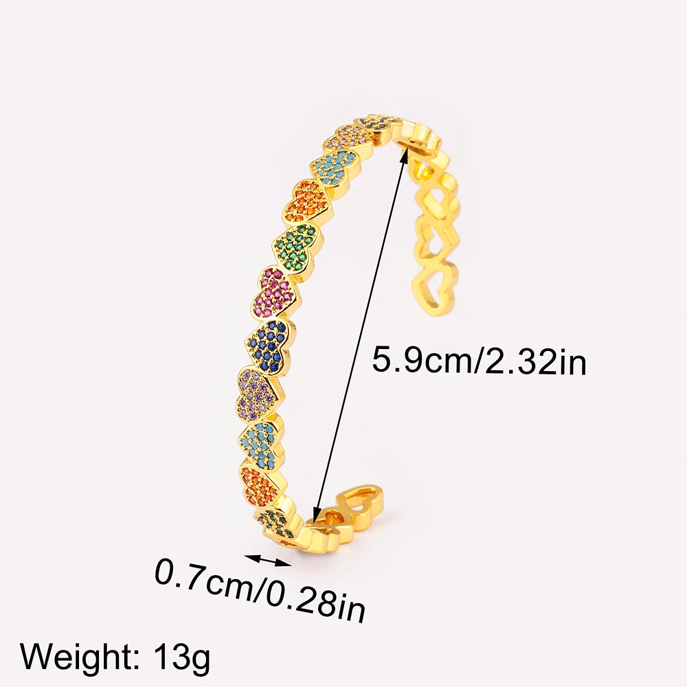 ✨ Kawaii Heart Shaped Zircon Adjustable Bangle - Cute & Shiny Jewelry for Women! 💖💫