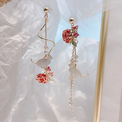 🌸✨ Adorable Cat & Cherry Blossom Dangle Earrings for Playful Souls! 🐾💖