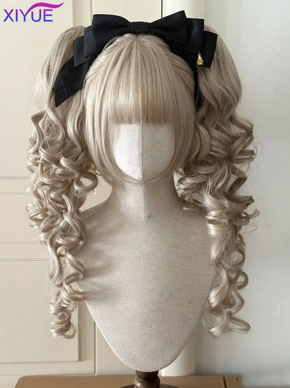 Double Ponytail Lolita Wig With Bangs Ombre Blonde Brown White Gray For Cosplay Harajuku Look 🎀✨💖