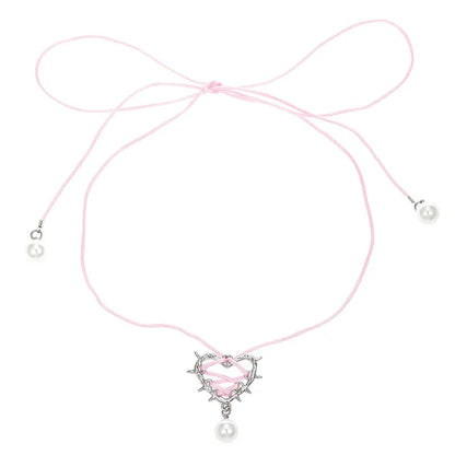 ✨Sweet Peach Heart Vibes 💖 Rope Ribbon Pendant Necklace for Trendy Ladies! 🌟