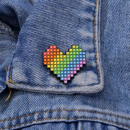 Kawaii Heart Rainbow Love Enamel Brooch 🌈❤️ | Cute Pixel Lapel Pin & Accessory for Bags, Hats & More! 🎒✨