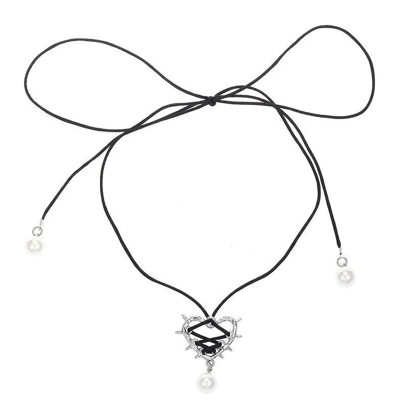 ✨Sweet Peach Heart Vibes 💖 Rope Ribbon Pendant Necklace for Trendy Ladies! 🌟