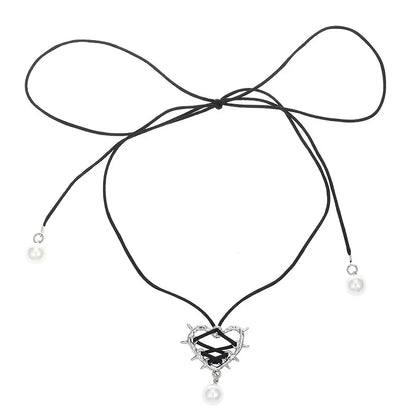 ✨Sweet Peach Heart Vibes 💖 Rope Ribbon Pendant Necklace for Trendy Ladies! 🌟