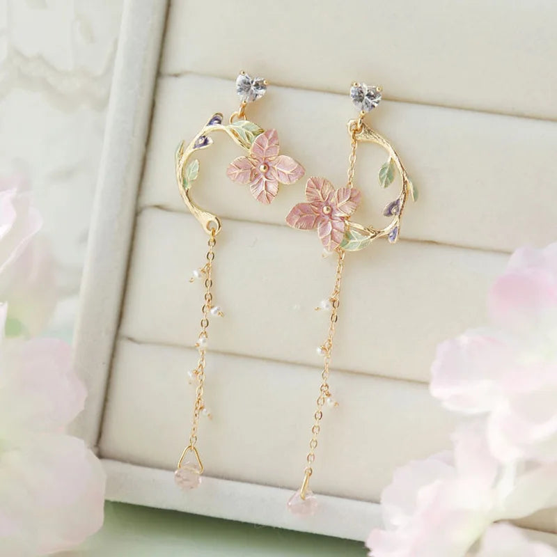 🌸✨ Adorable Cat & Cherry Blossom Dangle Earrings for Playful Souls! 🐾💖