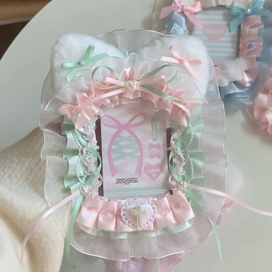 Sweet Ribbon Photocard Holder Top Loader Green Pink Kpop Card Protector 😊🎀