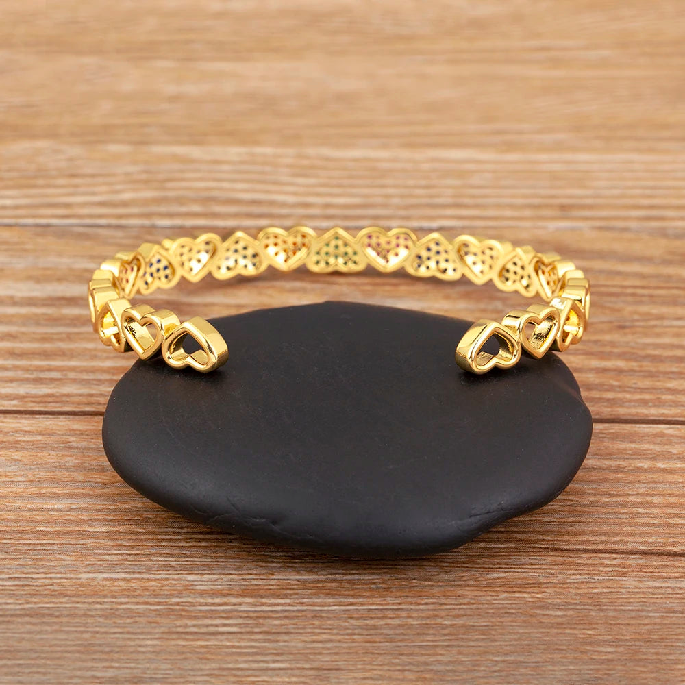 ✨ Kawaii Heart Shaped Zircon Adjustable Bangle - Cute & Shiny Jewelry for Women! 💖💫