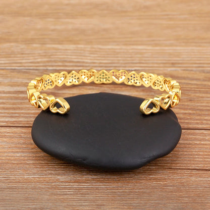 ✨ Kawaii Heart Shaped Zircon Adjustable Bangle - Cute & Shiny Jewelry for Women! 💖💫