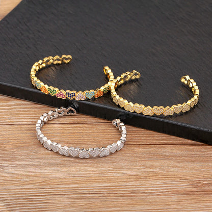 ✨ Kawaii Heart Shaped Zircon Adjustable Bangle - Cute & Shiny Jewelry for Women! 💖💫