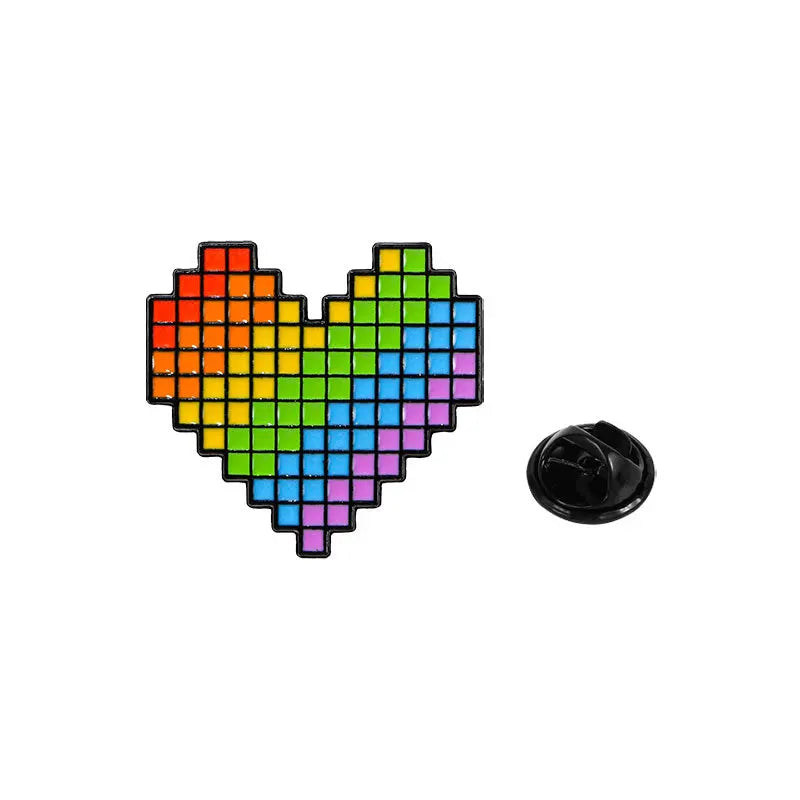 Kawaii Heart Rainbow Love Enamel Brooch 🌈❤️ | Cute Pixel Lapel Pin & Accessory for Bags, Hats & More! 🎒✨