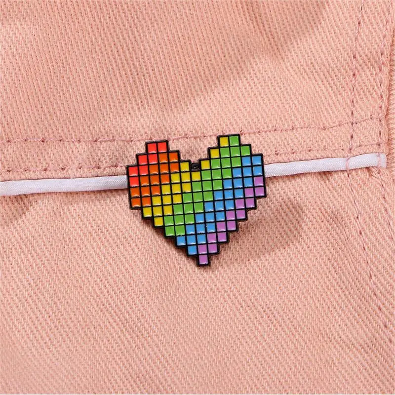 Kawaii Heart Rainbow Love Enamel Brooch 🌈❤️ | Cute Pixel Lapel Pin & Accessory for Bags, Hats & More! 🎒✨