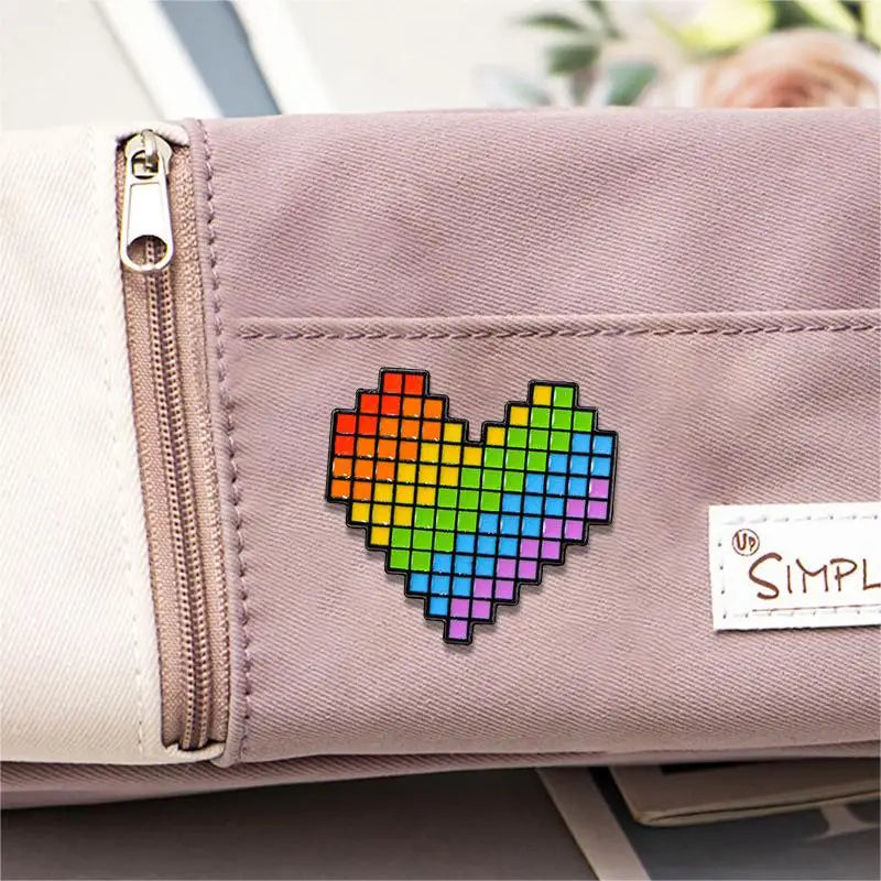 Kawaii Heart Rainbow Love Enamel Brooch 🌈❤️ | Cute Pixel Lapel Pin & Accessory for Bags, Hats & More! 🎒✨