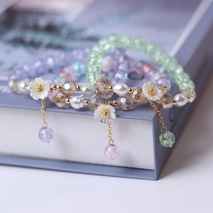 ✨ Kawaii Crystal Flower Bracelet 🌸 | Trendy Kpop Bangle for Girls 🎉 | Perfect Birthday Gift! 🎁