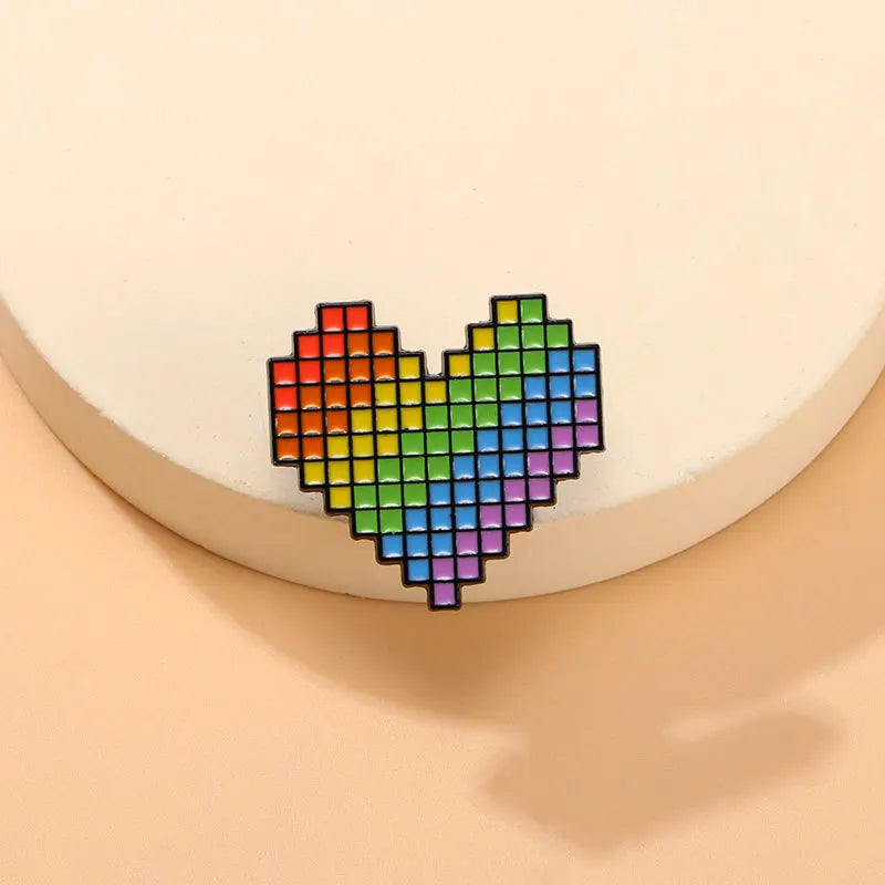 Kawaii Heart Rainbow Love Enamel Brooch 🌈❤️ | Cute Pixel Lapel Pin & Accessory for Bags, Hats & More! 🎒✨