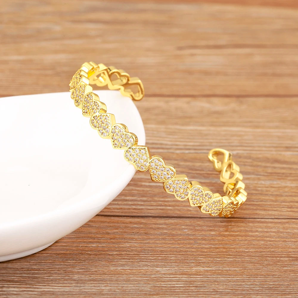 ✨ Kawaii Heart Shaped Zircon Adjustable Bangle - Cute & Shiny Jewelry for Women! 💖💫