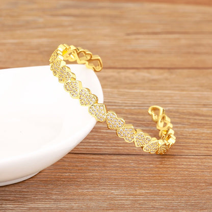 ✨ Kawaii Heart Shaped Zircon Adjustable Bangle - Cute & Shiny Jewelry for Women! 💖💫