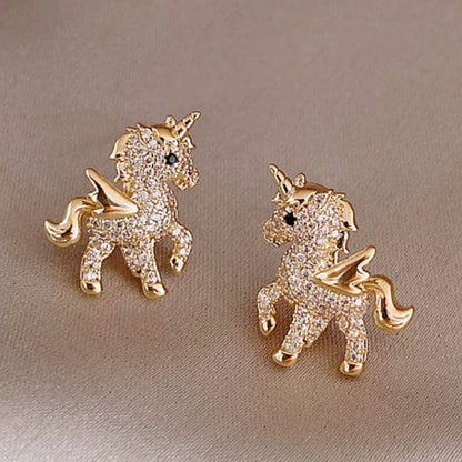 Kawaii Unicorn Crystal Stud Earrings 🌈✨ Charming Fashion Jewelry for Girls & Women 🦄💖 Perfect Gift Idea!