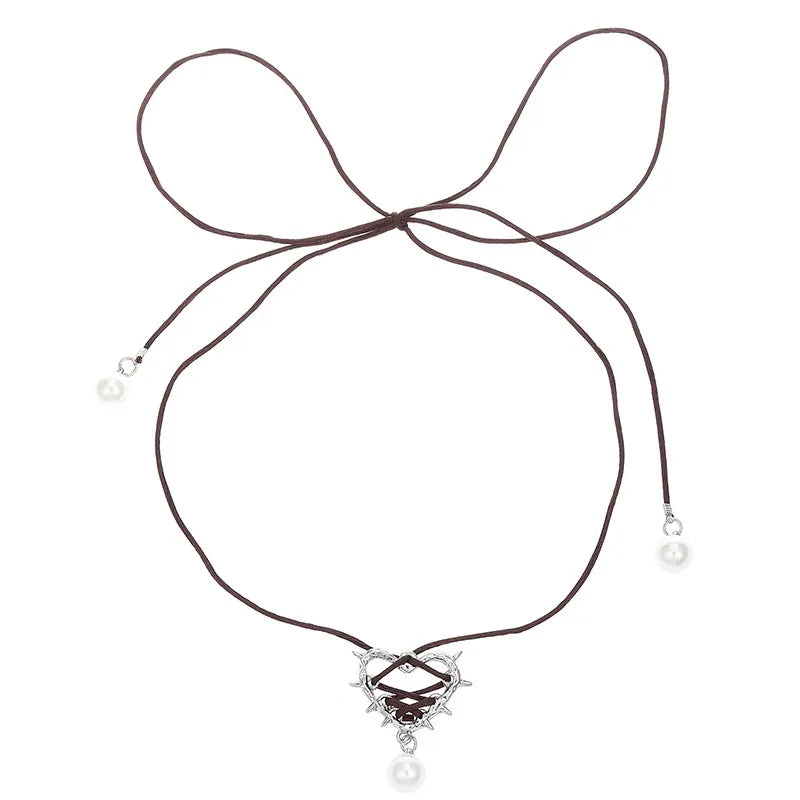 ✨Sweet Peach Heart Vibes 💖 Rope Ribbon Pendant Necklace for Trendy Ladies! 🌟