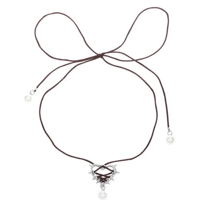 ✨Sweet Peach Heart Vibes 💖 Rope Ribbon Pendant Necklace for Trendy Ladies! 🌟