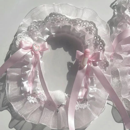 Bunny Style ID Card Holder Handmade Ribbon Blue Pink PVC Card Sleeve 🐰💖