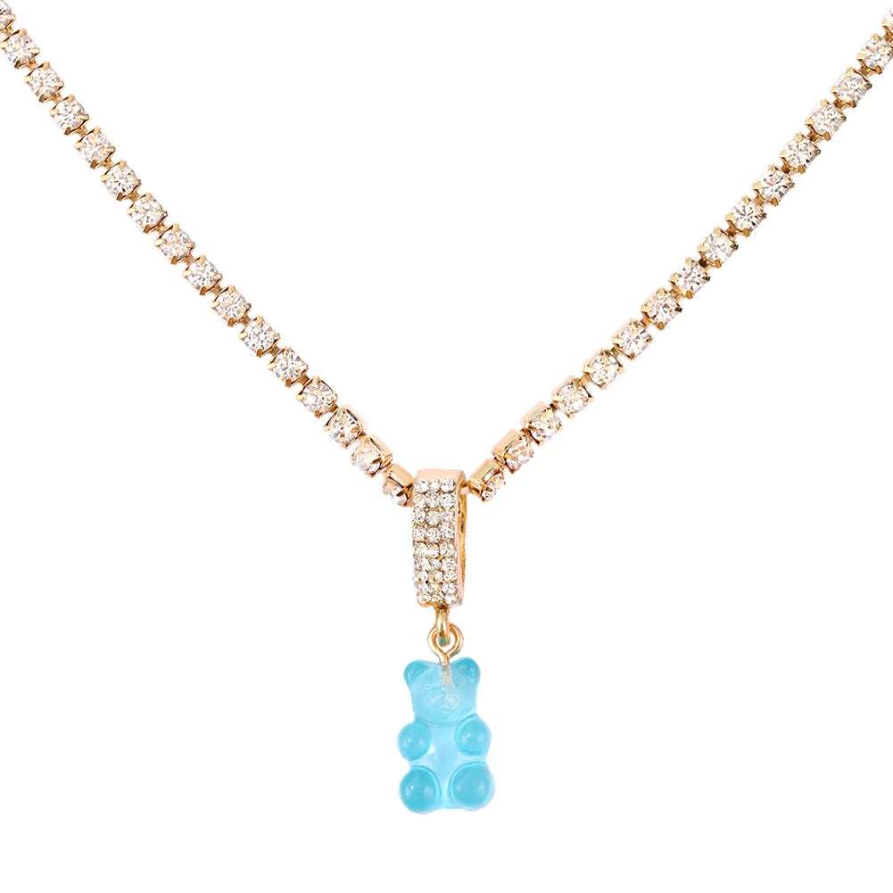 ✨Whimsical Gummy Bear Crystal Choker Necklace 🍬💖 - Adorable Multi-layered Clavicle Chain for Trendy Women!