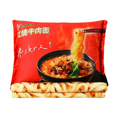 🍜 Plush Ramen Noodle Pillow & Cozy Blanket Set 🌟 3D Food Fun Gift! 🎁 - Pixie Quill